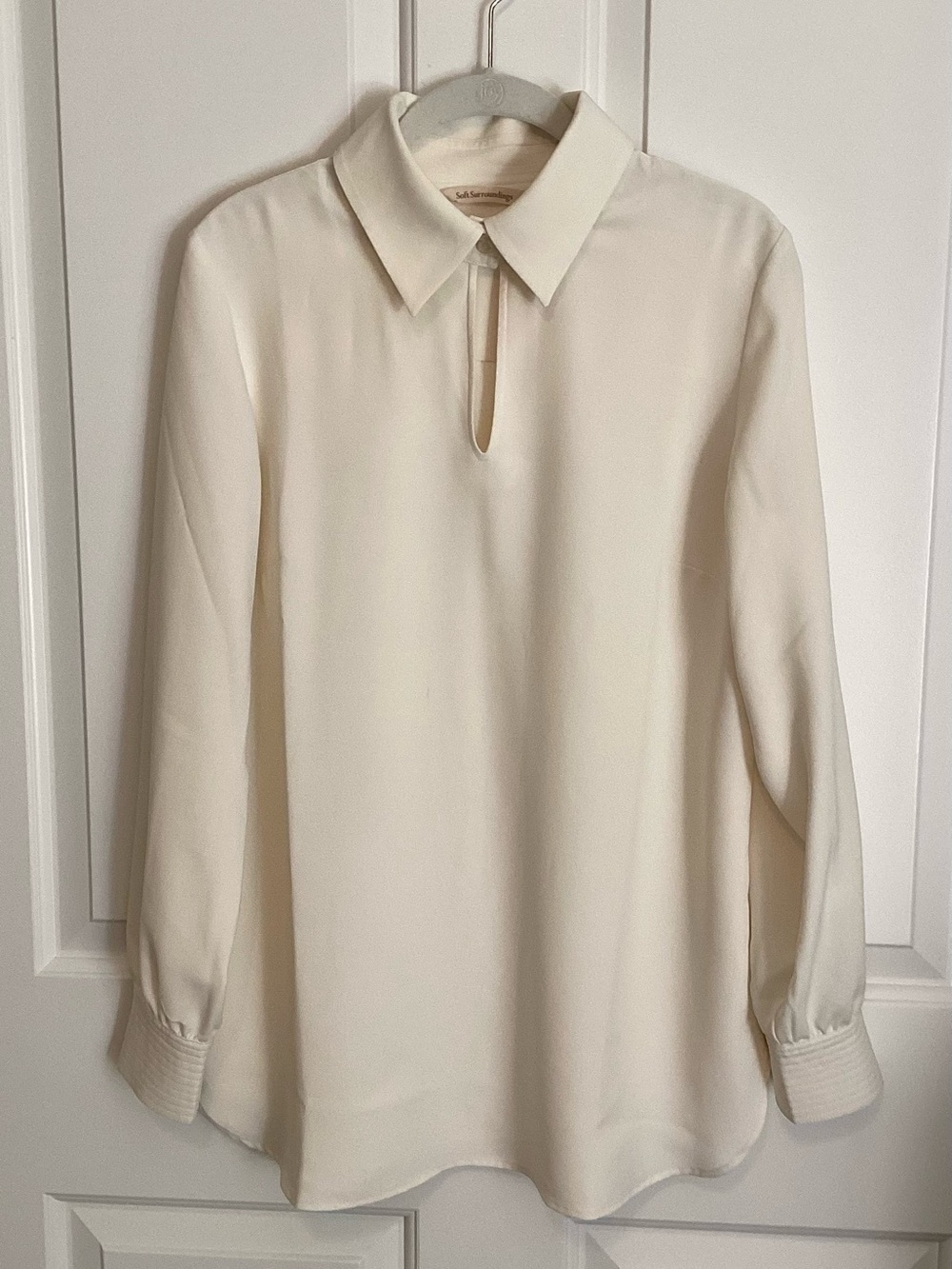 Soft Surroundings Cream Long-Sleeve Keyhole Button-Down Shirt